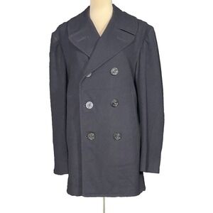 Vintage Wool Peacoat Jacket Mens Navy Blue Heavyweight Lined